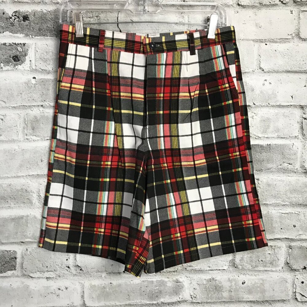 Vintage 70s Pleated High Rise Plaid Bermuda Trouser Shorts